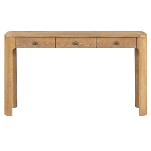 English Elm TREXM Rustic Console Table with Rounded Corners, 3 Concealed Drawers, Sturdy Thick Legs for Hallway Natural N715P361525N