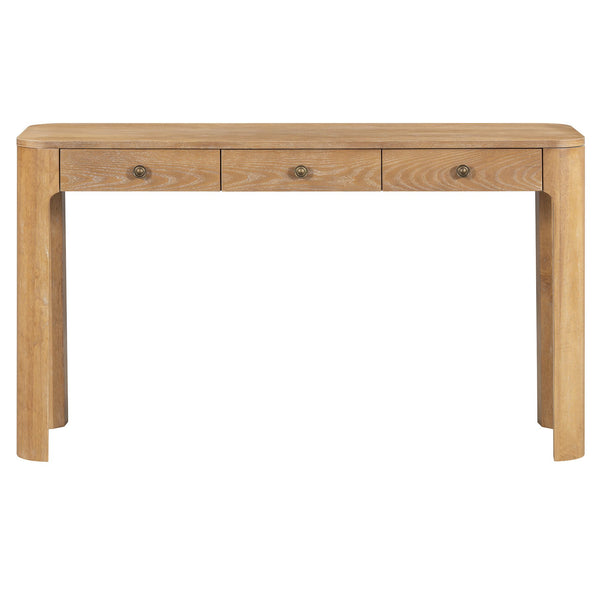 English Elm TREXM Rustic Console Table with Rounded Corners, 3 Concealed Drawers, Sturdy Thick Legs for Hallway Natural N715P361525N