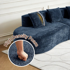 English Elm 3-seater Velvet Curved Sectional Sofa Plush Cloud Design for Open Living Rooms Blue W1765S00122