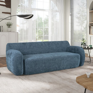 English Elm U_Style Minimalist 81.5" Curved Compression 3-Seater Sofa — Space-Saving Modern Upholstered Design Dark Blue N711P192002C