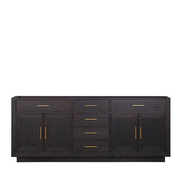 English Elm Black Oak Double Bath Vanity 80in W x 22in D - 2-Sink Midcentury Wood Cabinet, Soft-Close Drawers, Fully Assembled B2731P260859