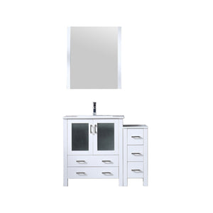 English Elm White Bath Vanity 42 in. W with Side Cabinet, Scratch‑Resistant Ceramic Top, Chrome Faucet & 28″ Mirror B2731S01363