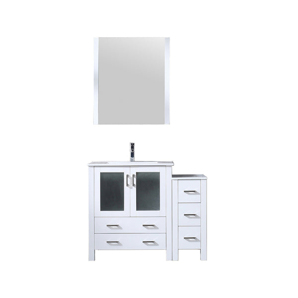 English Elm White Bath Vanity 42 in. W with Side Cabinet, Scratch‑Resistant Ceramic Top, Chrome Faucet & 28″ Mirror B2731S01363