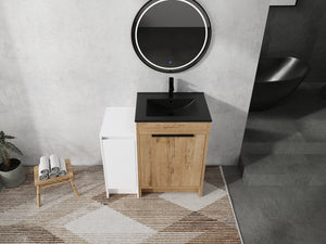 English Elm 36 Inch Freestanding Bathroom Vanity With Black Ceramic Sink & Soft-Close Doors For Modern Spaces W999S00308