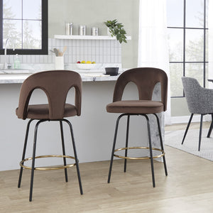 English Elm Fixed-height Swivel Counterstools with White Upholstery Gold Footrest Set of 2 Espresso B202S01791