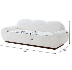 English Elm 88 In. Curved Cloud Sofa Chenille Upholstered 3 Seat Living Room Couch Walnut Legs White N773IS00095W