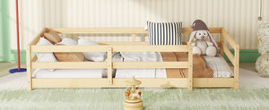 English Elm Twin Pine Montessori Floor Bed for Kids with Safety Fence, Low Profile Twin Frame, Natural Finish W1820P331919