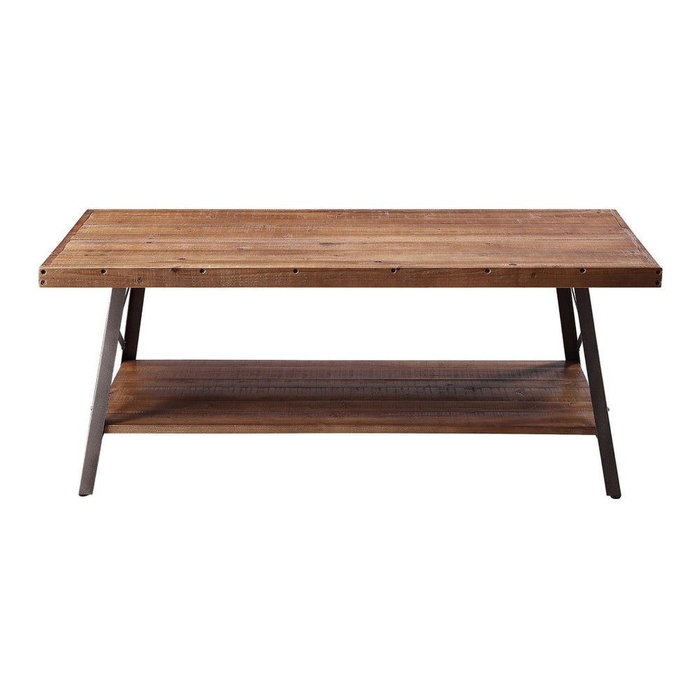 English Elm Weathered Oak Storage Coffee Table With Sandy Black Metal Accent – Rustic Charm & Modern Style B062P189219-GIGA