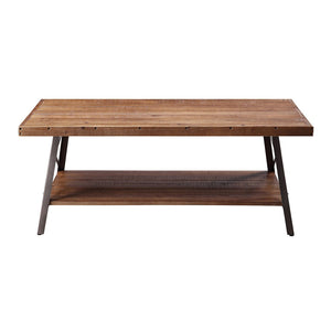 English Elm Weathered Oak Storage Coffee Table With Sandy Black Metal Accent – Rustic Charm & Modern Style B062P189219-GIGA