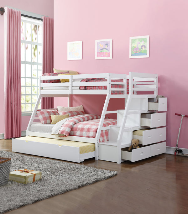 English Elm Jason Twin/Full Bunk Bed with Under-Drawer Storage, Convertible Pine Frame, Safety Guardrail and Ladder White 83 L x 14 W x 5 H B2726S00491