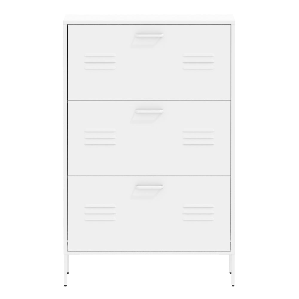 English Elm Shoe 3-Flip Drawer Storage Cabinet with Metal Frame — Freestanding Organizer for Entryway, White T2398P290422