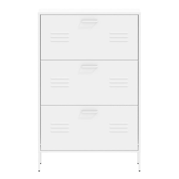 English Elm Shoe 3-Flip Drawer Storage Cabinet with Metal Frame — Freestanding Organizer for Entryway, White T2398P290422