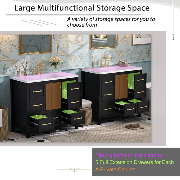English Elm 72'' Elegant Bathroom Vanity Set With Resin Sink, Solid Wood Frame, Ample Storage & Soft-Close Doors N710SS00012B