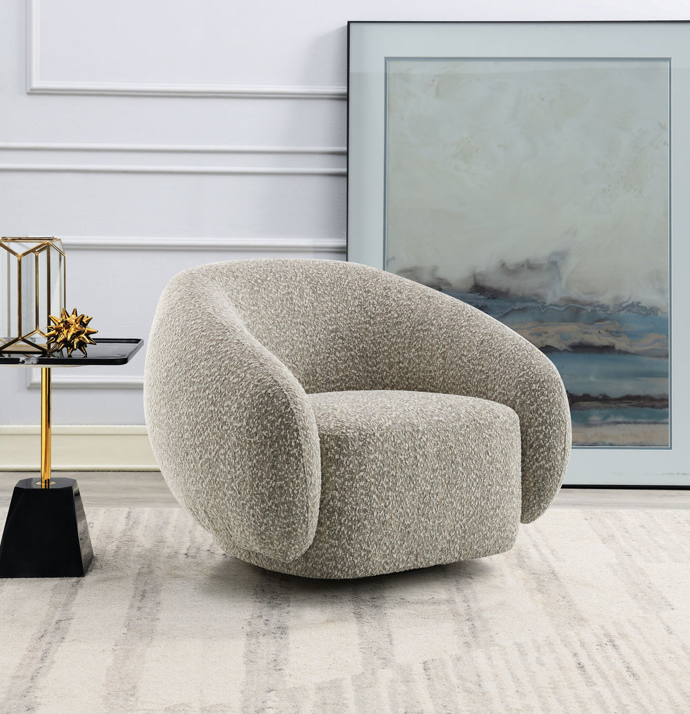 English Elm Isabel Bouclé Swivel Chair with High-Density Foam & Wooden Frame, Plush Comfort and 360° Rotation Brown 42 L x 40 W x 33 H B2726P271004