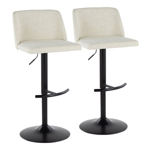 English Elm Toriano Adjustable Swivel Barstool Set of 2 — Mid-Century Padded Fabric Seat, Black Metal Base, Footrest Cream B202S01037