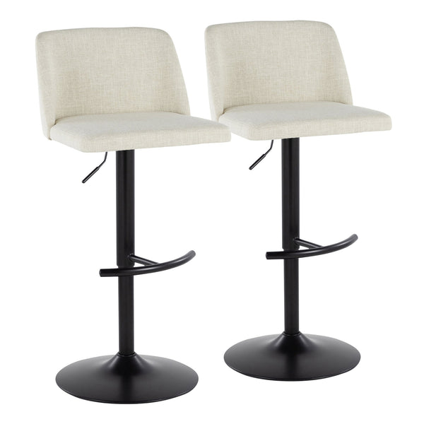 English Elm Toriano Adjustable Swivel Barstool Set of 2 — Mid-Century Padded Fabric Seat, Black Metal Base, Footrest Cream B202S01037