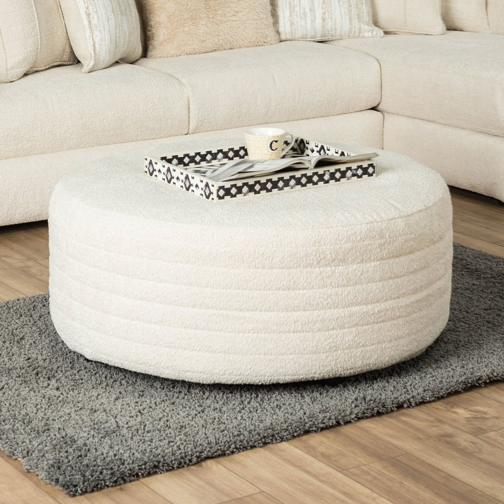 English Elm Transitional Round Cream-Toned Ottoman | Plush Chenille Upholstery & Versatile Style For Any Room B2741P354529-GIGA