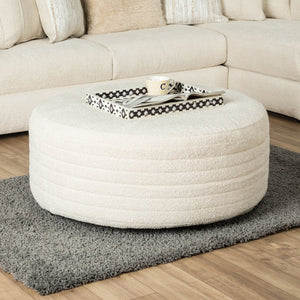English Elm Transitional Round Cream-Toned Ottoman | Plush Chenille Upholstery & Versatile Style For Any Room B2741P354529-GIGA