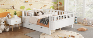 English Elm Twin Kids Platform Bed Solid Pine White Finish with Storage Drawers and Safety Rails White W2593P409116