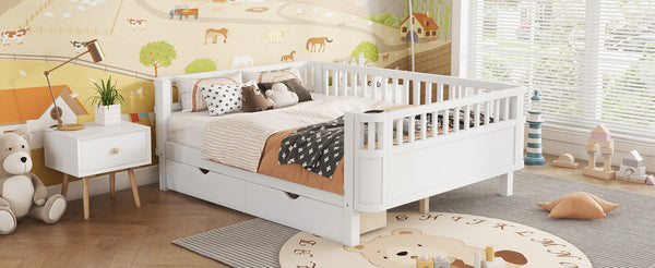 English Elm Twin Kids Platform Bed Solid Pine White Finish with Storage Drawers and Safety Rails White W2593P409116