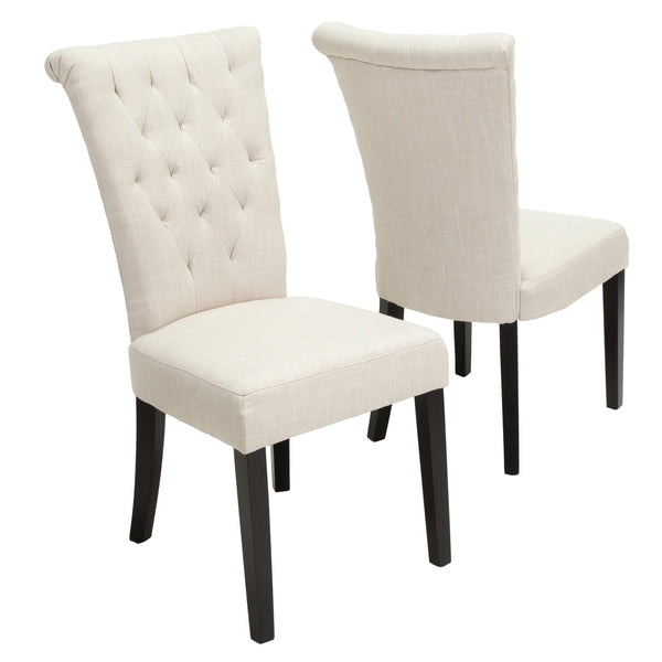English Elm Christopher Knight Home® - KD Velvet Tufted Dining Chair with High Buttoned Back and Flared Design, Sturdy Dark Wood Legs Light beige 54259.00LBG