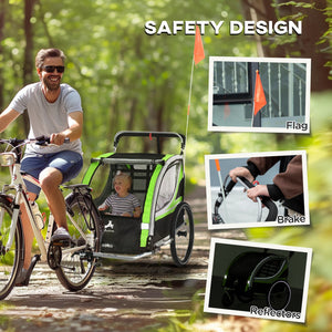 English Elm Aosom 3-in-1 Kids Bike Trailer & Stroller Jogger — 2-Seat High-Vis, Weatherproof, Smooth-Ride Wagon W2225P216989
