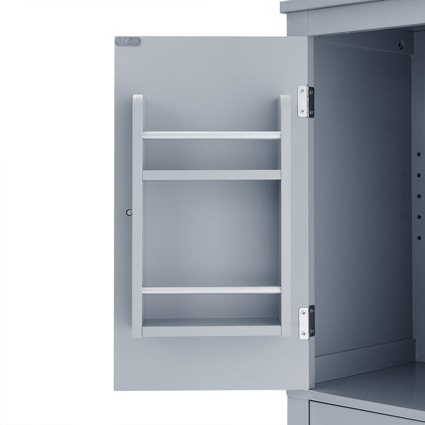 English Elm Elegant Bathroom Floor Storage Cabinet with 4 Doors, Adjustable Shelves, Anti-Tip Design, 28"L x 15"W Grey N725P188461E