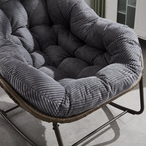 English Elm Outdoor Rattan Rocking Chair Oversized Hand-Woven Patio Egg Recliner with Plush Cushion Comfortably Rocking Grey W640P271518