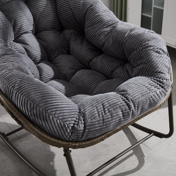 English Elm Outdoor Rattan Rocking Chair Oversized Hand-Woven Patio Egg Recliner with Plush Cushion Comfortably Rocking Grey W640P271518