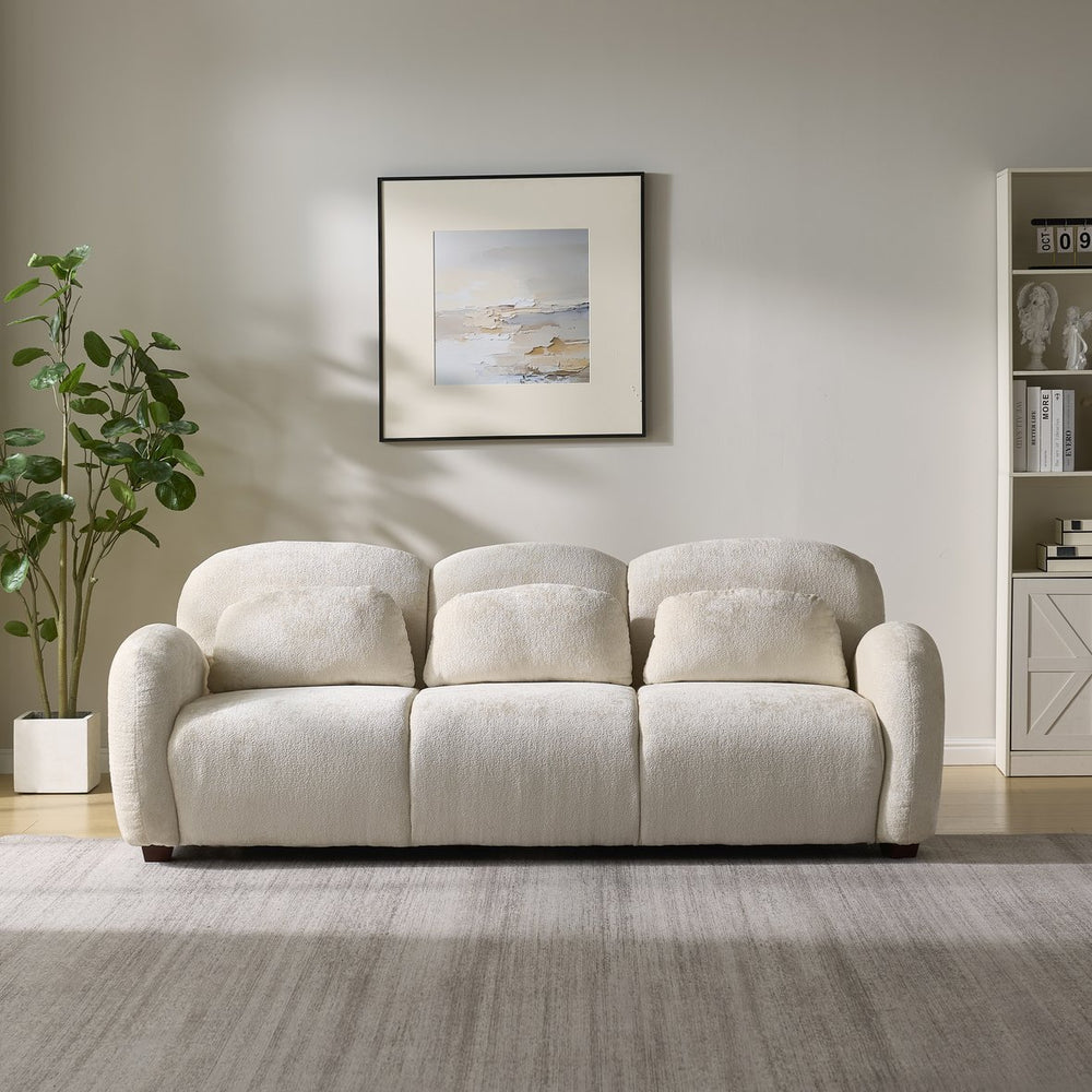 English Elm Christopher Knight Home® - 78 Modern 3-Seater Boucle Sofa – Petal-Inspired Curved Couch with 3 Pillows, Ergonomic Beige Comfort N773IS00034B