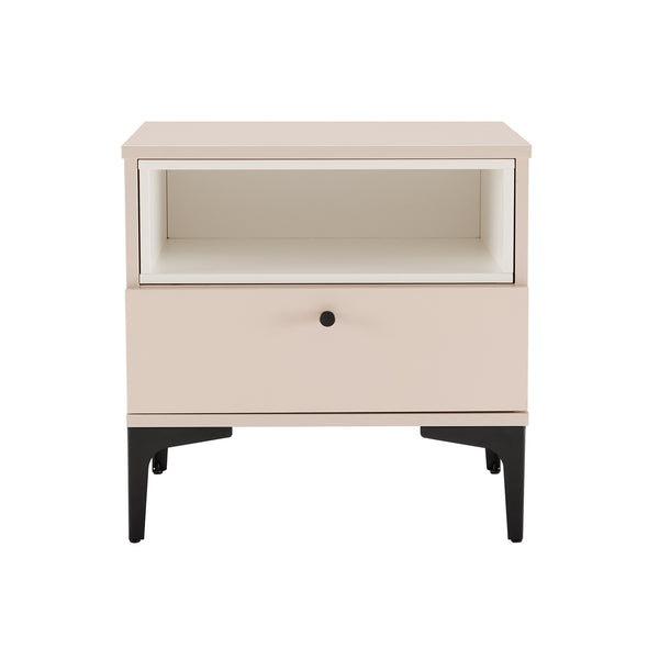 English Elm Amara Pale Rose & White 20" Nightstand with Open Shelf, Full Extension Drawer & Black Metal Legs B365P398183