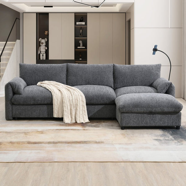 English Elm [video]96.5'' Chenille L-shaped Sectional with Usb Charging Ottoman Pockets Living Room N723S8776E