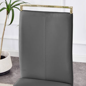 English Elm Table And Chair Set - Modern 71"X35.4" Transparent Glass Dining Set With 8 Gray Pu Chairs & Gold Legs W1151S02364-GIGA