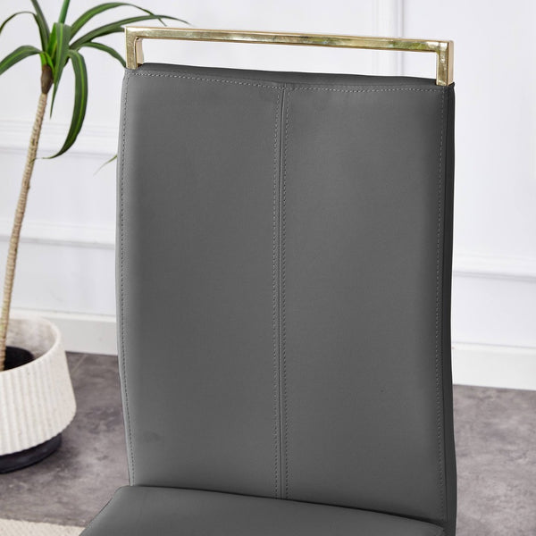 English Elm Table And Chair Set - Modern 71"X35.4" Transparent Glass Dining Set With 8 Gray Pu Chairs & Gold Legs W1151S02364-GIGA