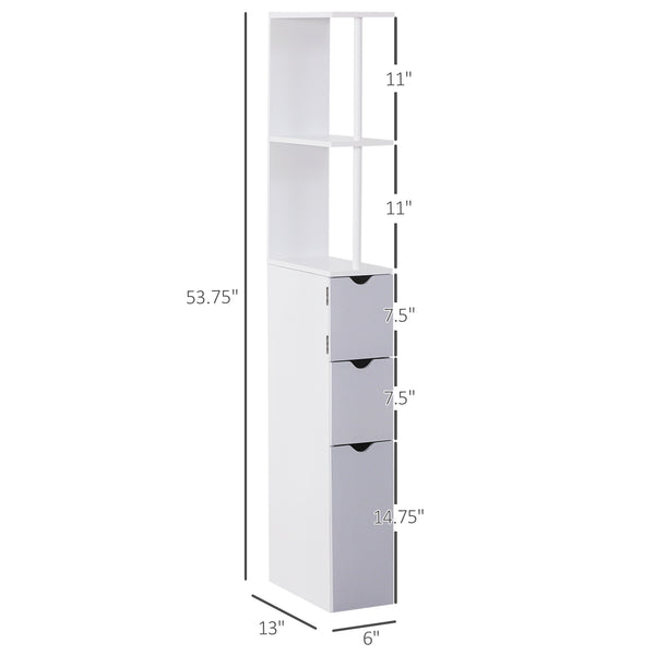 English Elm HOMCOM 54" Tall Linen Tower Cabinet with Shelves & Drawers — Narrow Freestanding Bathroom Organizer W2225P229147