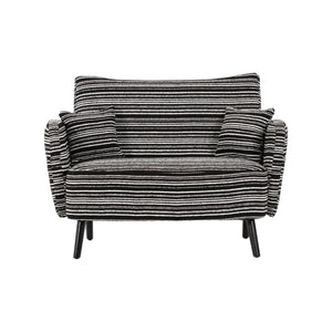 English Elm Modern tufted two-seater sofa with boucle upholstery, tapered legs, storage pockets, cozy compact design Black W395P376591