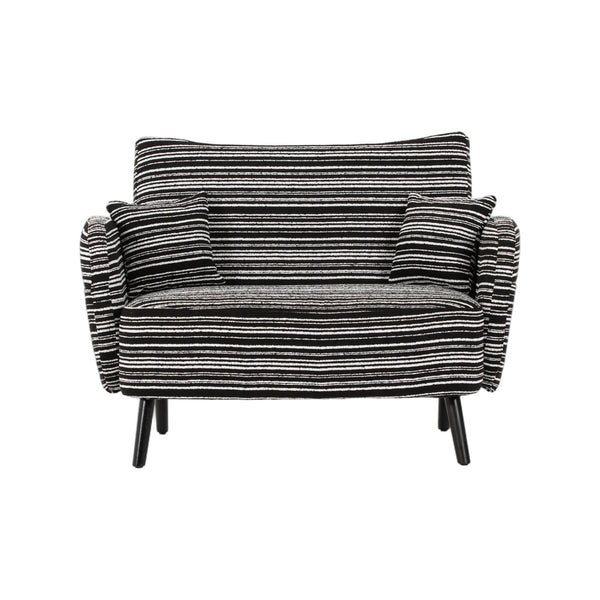 English Elm Modern tufted two-seater sofa with boucle upholstery, tapered legs, storage pockets, cozy compact design Black W395P376591