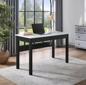 English Elm 1pc Modern Desk Elegance with Marble-Look Top and Sturdy Base, Spacious Workstation with Two Drawers for Organized Home Office Black,White 26.6 L x 51.18 W x 6.5 H B011P378481