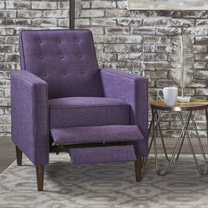 English Elm Christopher Knight Home® - Fabric Recliner Chair Mid-Century Modern Pushback Single Sofa with Tufted Cushion, Birch Legs, Cozy Comfort Purple 60741.00MPUR