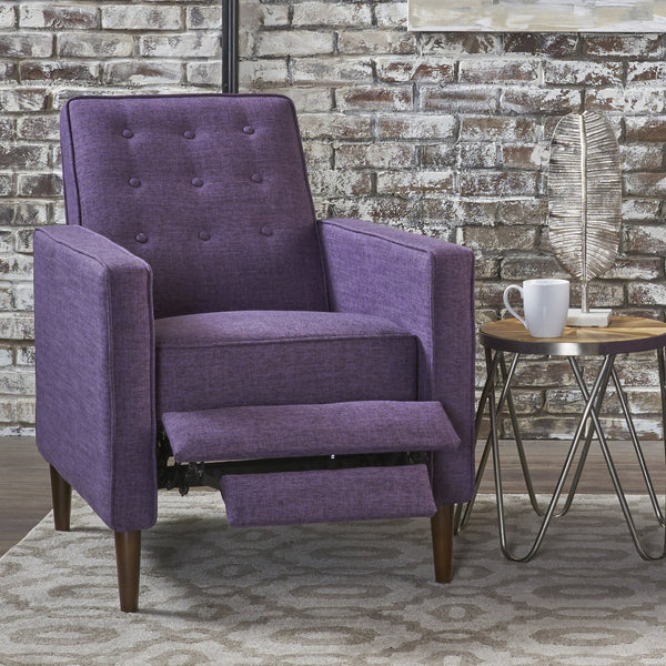 English Elm Christopher Knight Home® - Fabric Recliner Chair Mid-Century Modern Pushback Single Sofa with Tufted Cushion, Birch Legs, Cozy Comfort Purple 60741.00MPUR