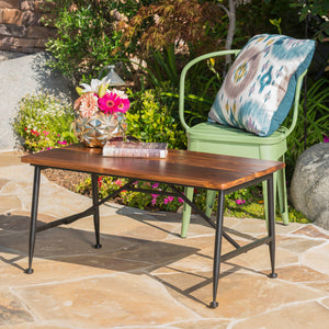 Christopher Knight Home® - Noble House - Ocala Outdoor Industrial Antique Finished Acacia Wood Coffee Table with Black Iron Accents