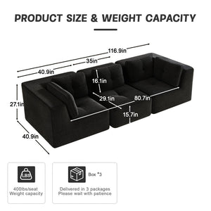 English Elm Modern Corduroy Modular Sectional Sofa Deep Seat Tufted Piping No Assembly Required Black W714S01789