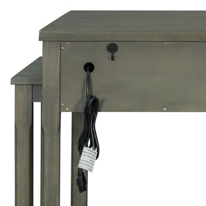 English Elm TREXM Expandable Kitchen Island with Hidden Pull-Out Extension, Built-In Outlets, Retro Storage Wheels Gray XW000023AAE