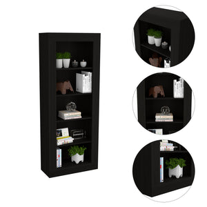 English Elm Bookcase Sleek Vertical Design with 5 Spacious Shelves, Engineered Wood Black, Modern Storage Solution B097S00106