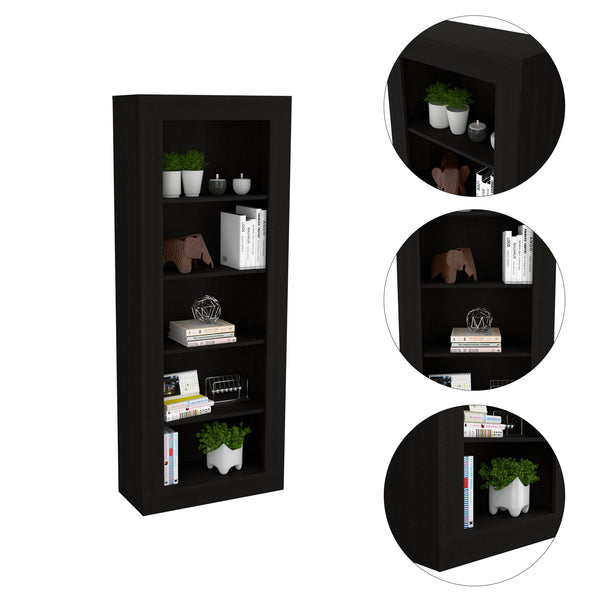 English Elm Bookcase Sleek Vertical Design with 5 Spacious Shelves, Engineered Wood Black, Modern Storage Solution B097S00106