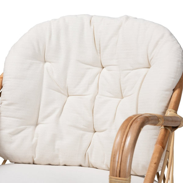 English Elm Modern Handcrafted Rattan Armchair Bohemian Woven Frame with Removable Cushion Accent Seat B2750P470075