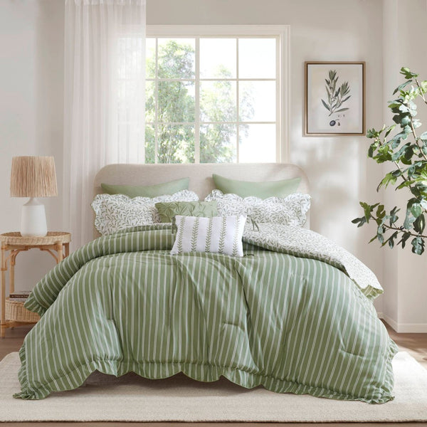 English Elm 5-piece King Comforter Set Soft Microfiber Printed Bedding with Coordinated Shams and Pillows Sage Green B035P482937