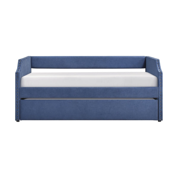 English Elm Modern Upholstered Daybed with Pull Out Trundle Nailhead Trim Twin Guest Room Piece Blue B011P256299