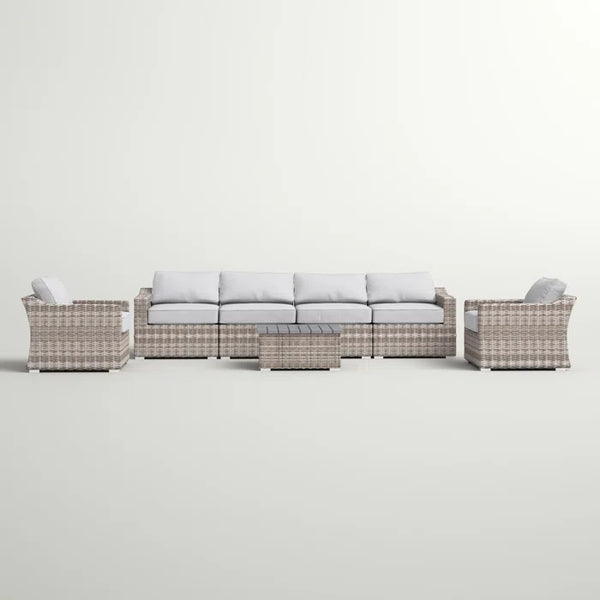 English Elm Fully Assembled 6-Person All-Weather Wicker Sectional Set With Cushions For Elegant Outdoor Relaxation B120S00016