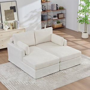 English Elm 63.39" Chenille Convertible Sofa Bed with Pocketed Spring Cushions for Modern Living Spaces Ivory W3189S00032